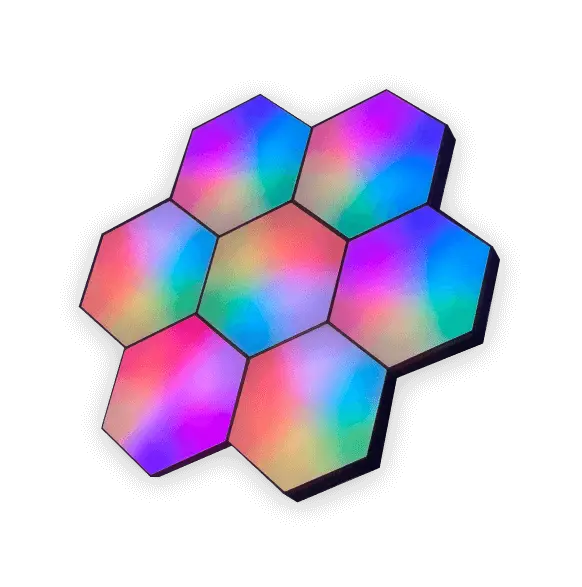 Colorful HEXLights arranged in a hexagonal pattern