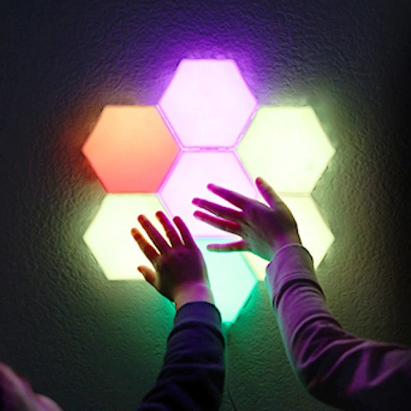 Bright LED HEXlights modules forming a colorful design