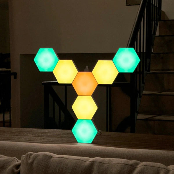 HEXlights creating colorful light patterns in a room