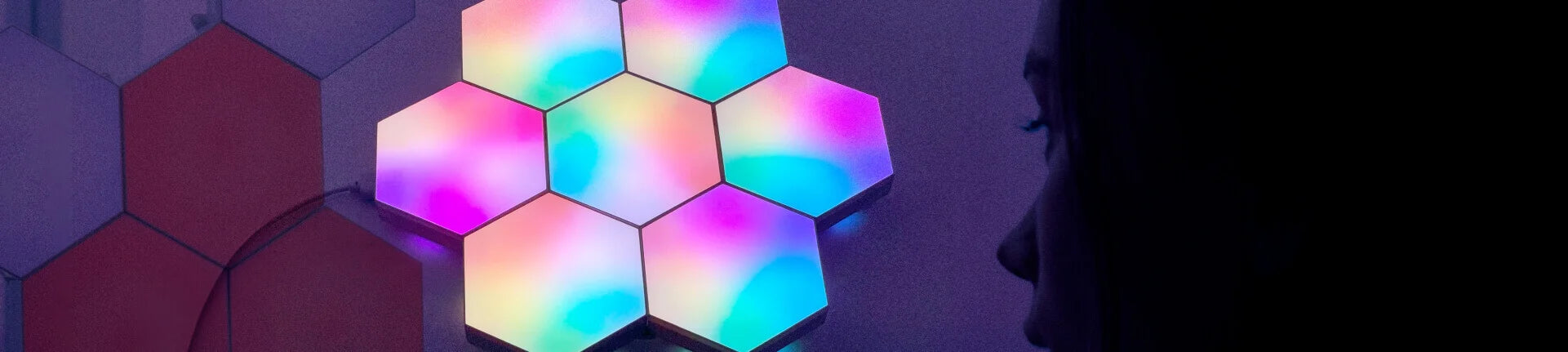 Colorful HEXlights modular panels on display