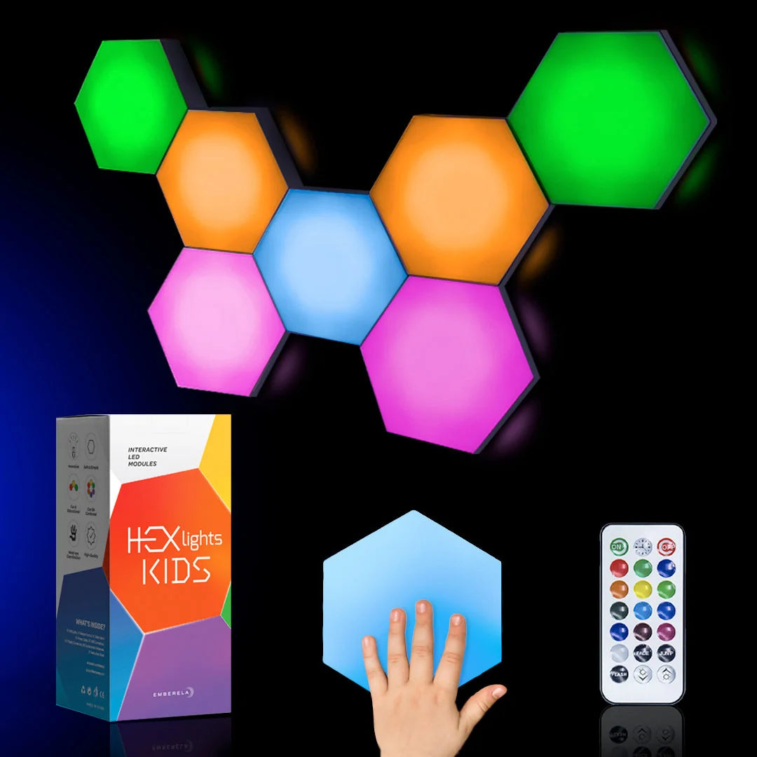 Interactive LED HEXlights for kids arranged in a star pattern